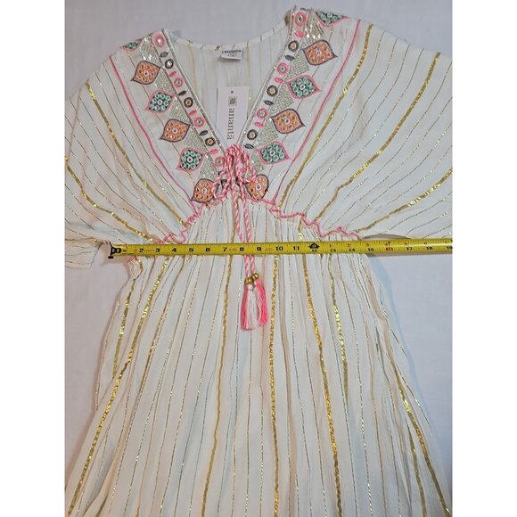ananta size L/XL cream Boho flowy maxi dress embroidered gold striped New - Picture 8 of 16